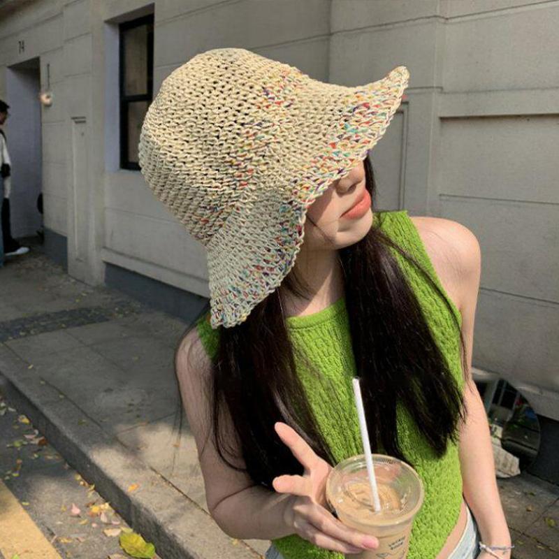 Women Handwoven Rainbow Straw  - đánh giá và giá Bucket Hat Straw