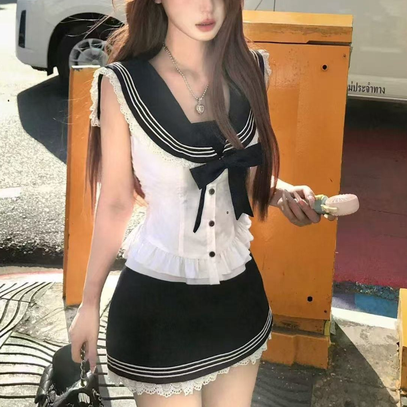 College Style Bow Sweet 2 Piec - đánh giá và giá Shirt Camp Collar